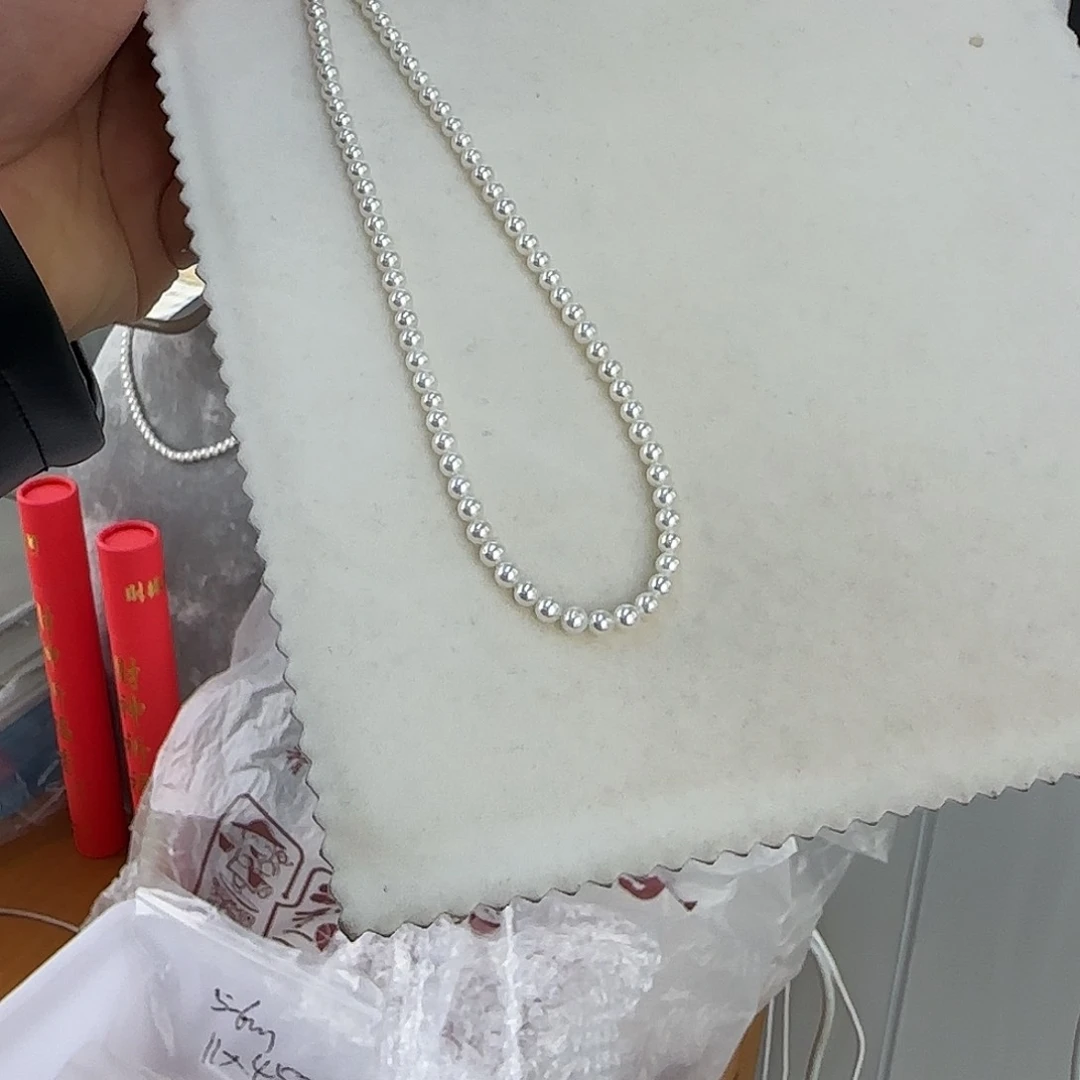 淡水珍珠银S925镶嵌颈饰3-4无核极光镜面正圆白亮