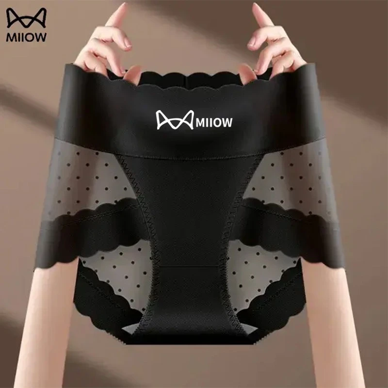 猫人高腰蕾丝收腹内裤女款夏季薄款冰丝无痕2025新款女士塑身短裤