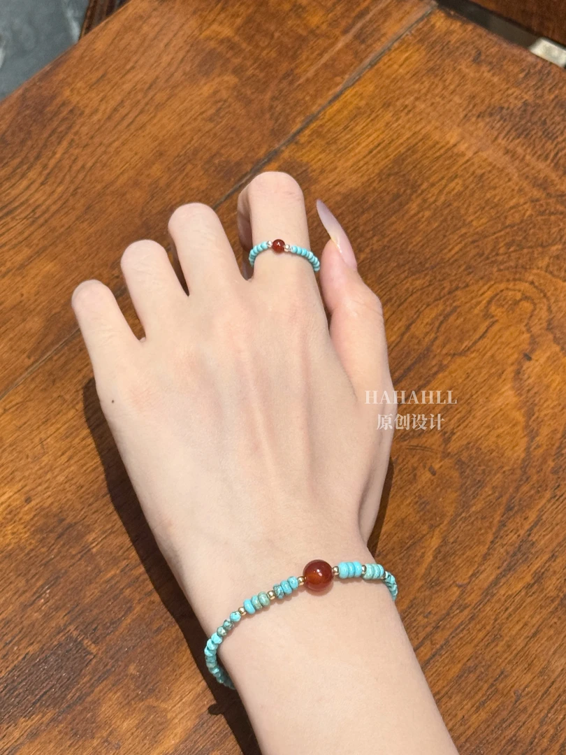 非金属珐琅手链  HAHAHLL「蓝风铃」小众夏季时尚百搭显白手链戒指