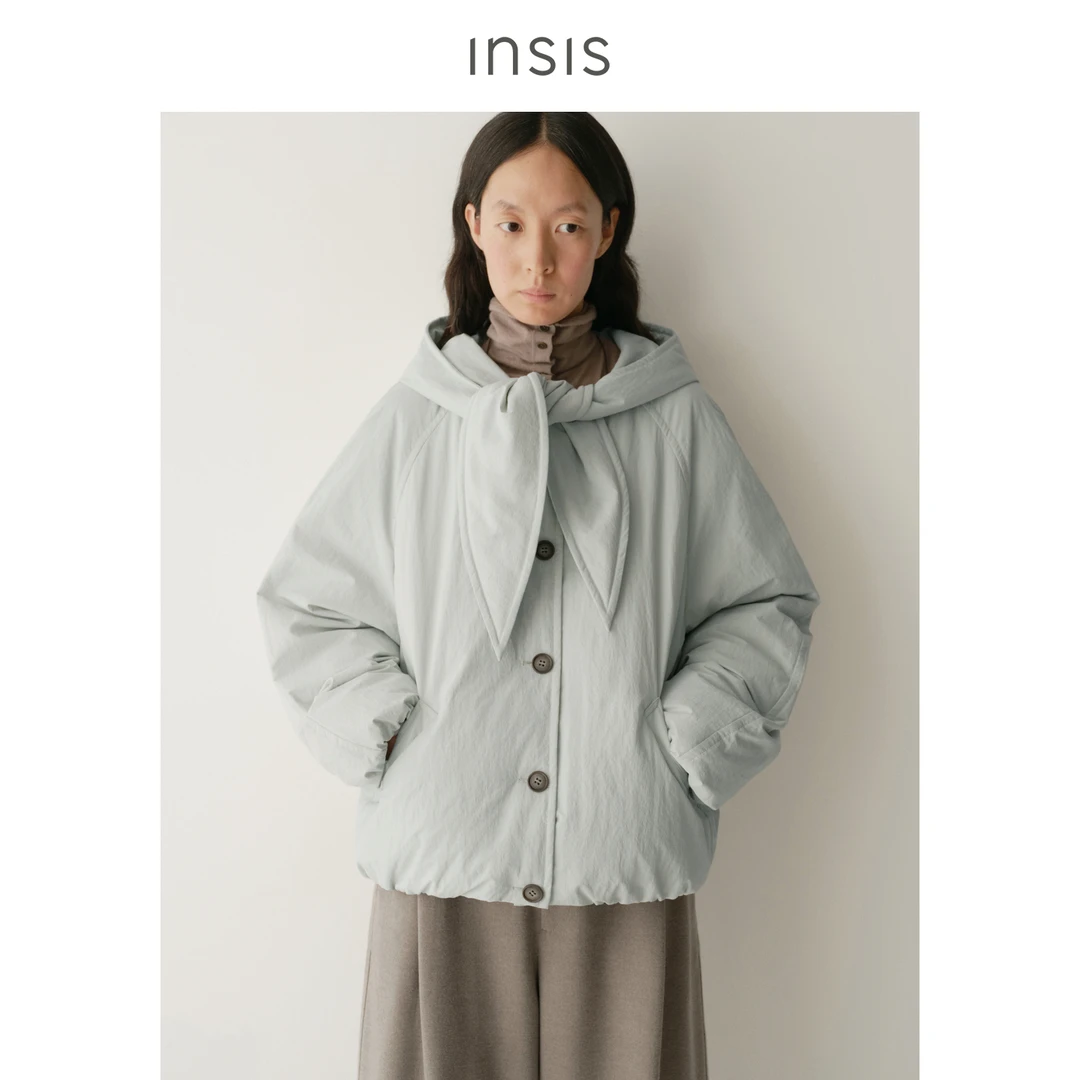 INSISFEMME【90白鹅绒】系结连帽微茧型羽绒服FN25413804
