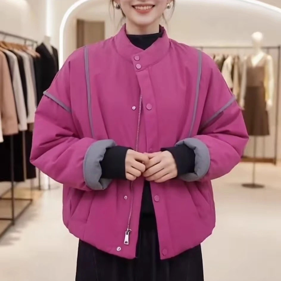 撞色立领棉服外套女2025秋冬新款时尚休闲宽松保暖外套短款百搭