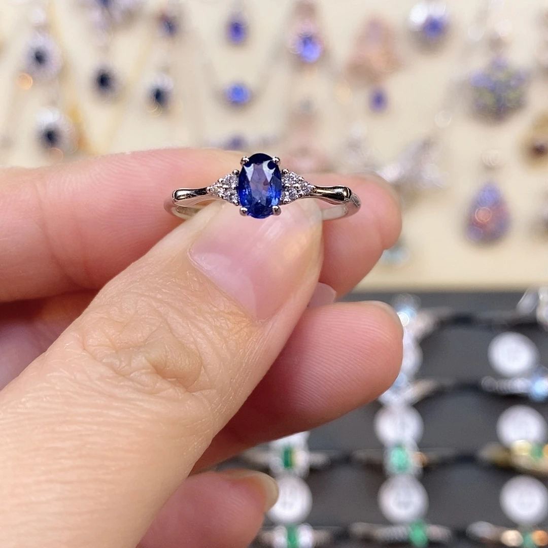 蓝宝石戒指银S925镶嵌