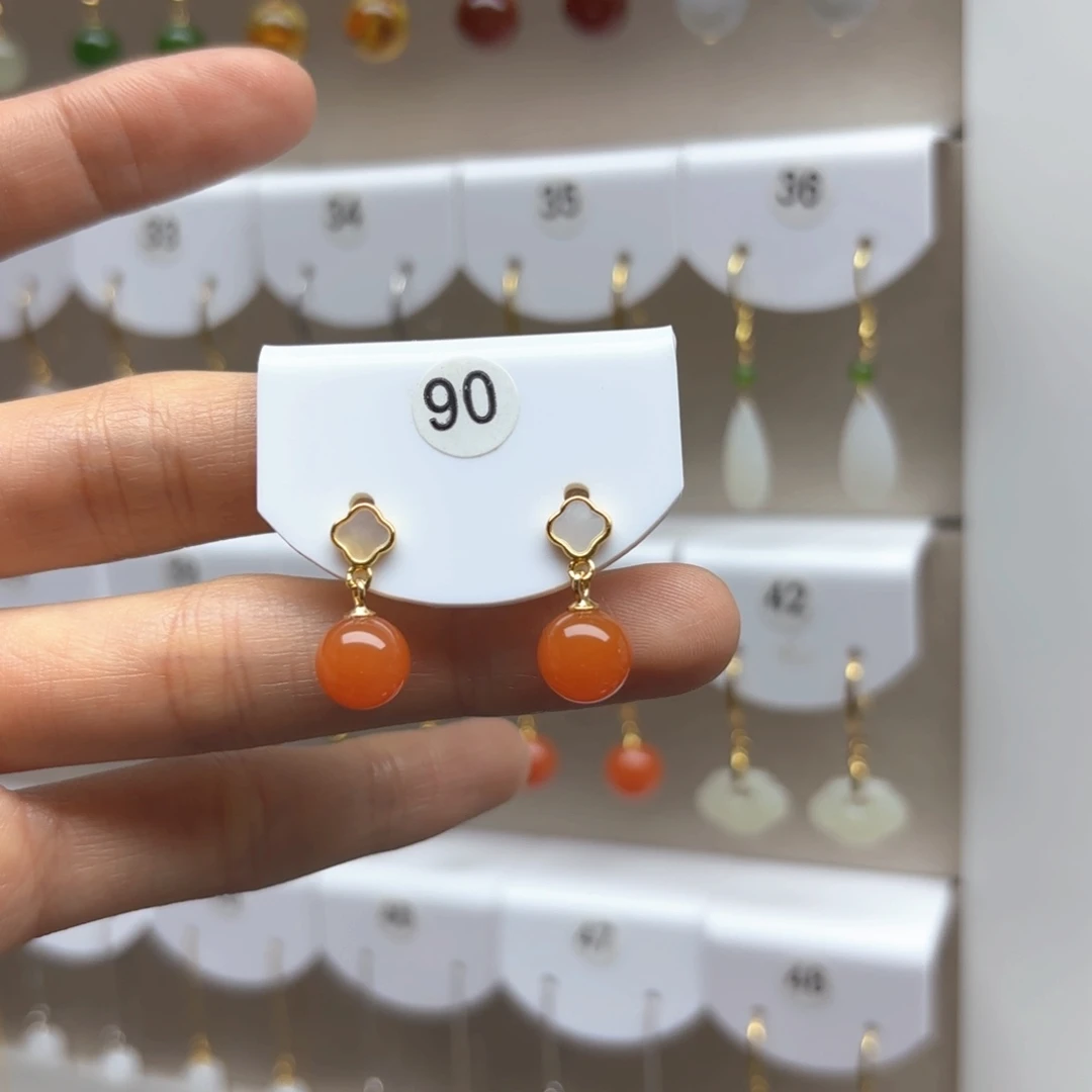 南红玛瑙银S925镶嵌耳饰