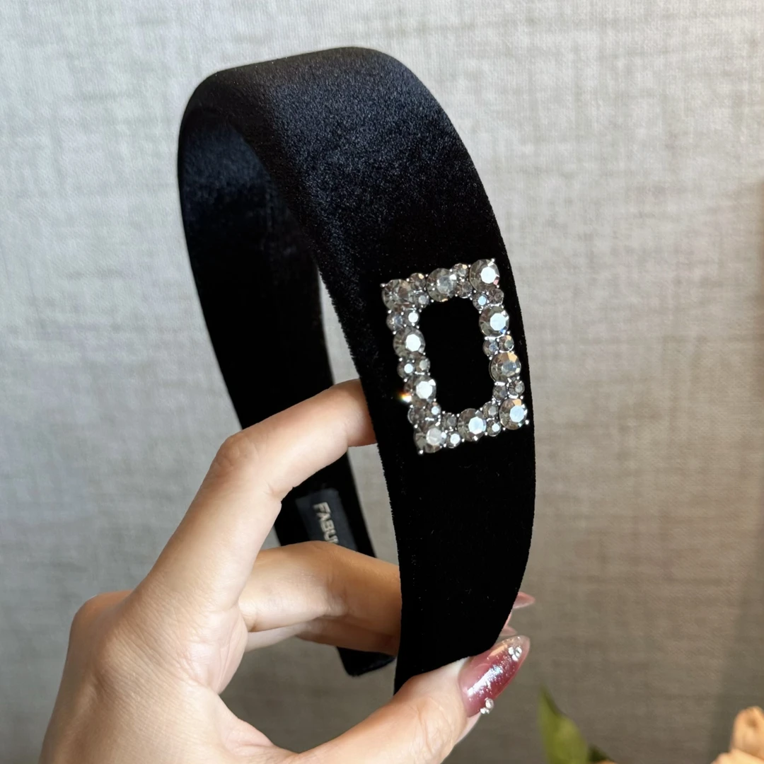 杨杨babytime 许妍同款千金氛围方钻黑色长丝绒发箍4cm宽边高颅顶