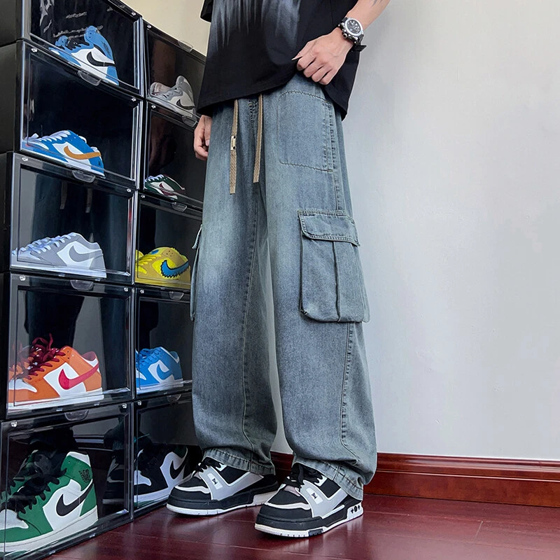 2025春季新款青少年大码休闲牛仔裤直筒复古美式宽松港风休闲长裤