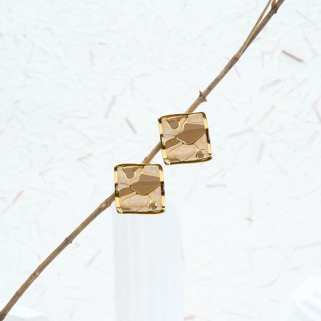 合金耳饰 MYES-054 方形抽象拼接耳钉 S925银针