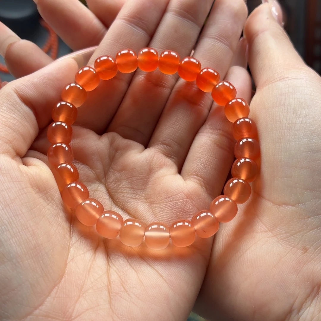 南红玛瑙未镶嵌手串原矿保山南红小庄冰红渐变手串卡8