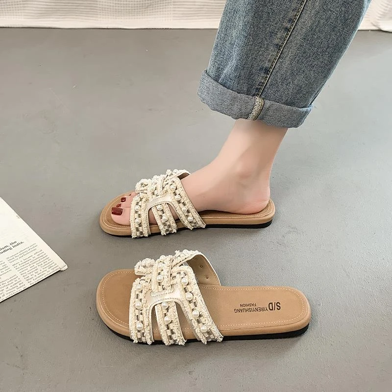 【DR设计师联名款】珍珠法式凉拖鞋女夏外穿2025新款时尚仙女风配