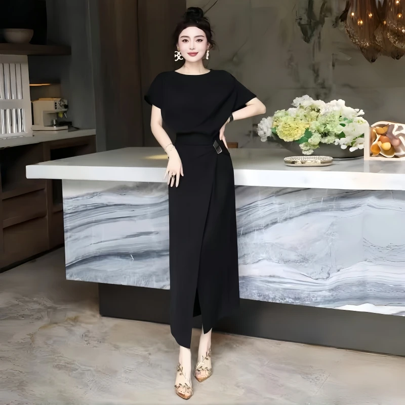 设计师优雅玫紫显瘦气质连衣裙紫色修身女神夏季长款法式收腰名媛