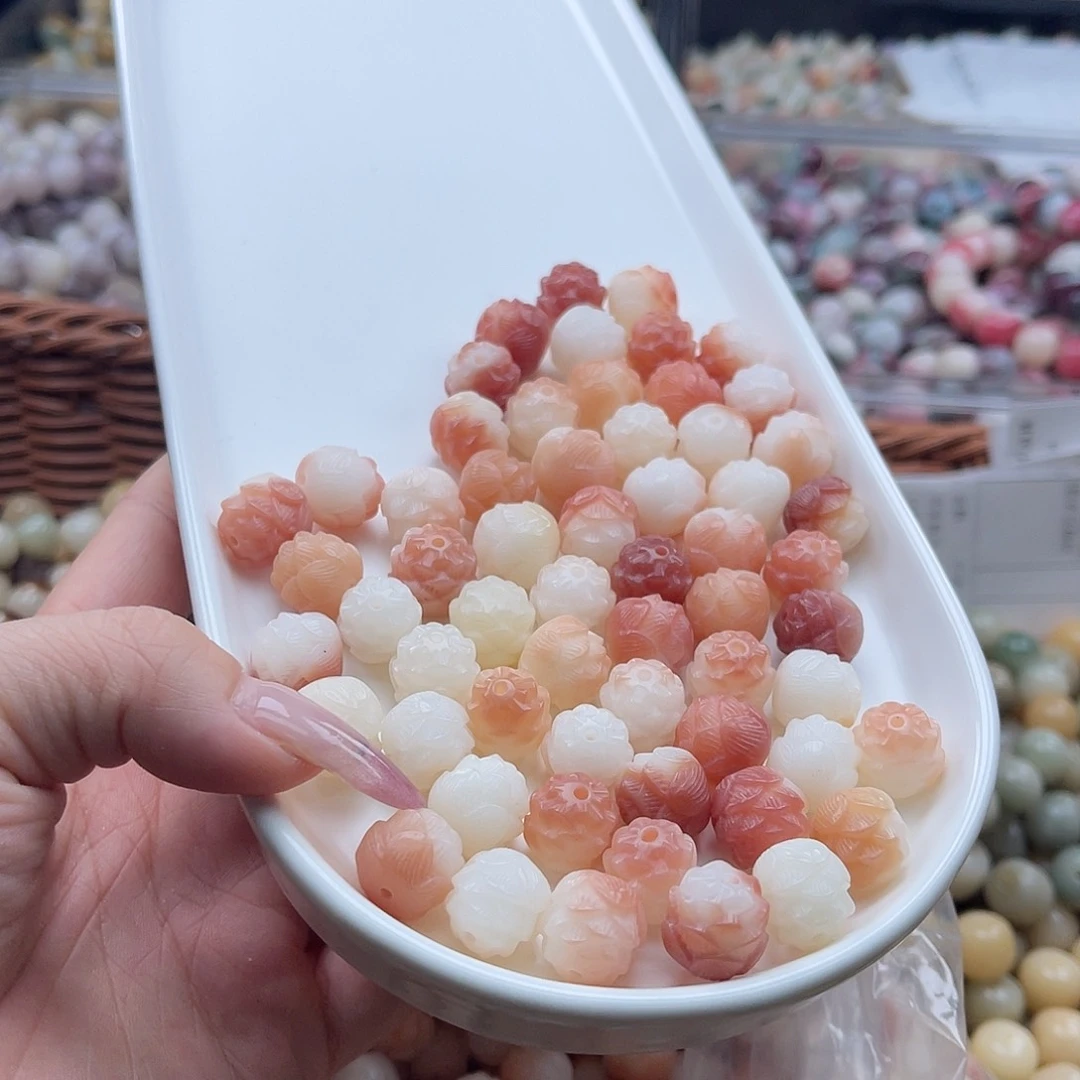 白玉菩提吊坠q12mm/20+2颗粉莲花