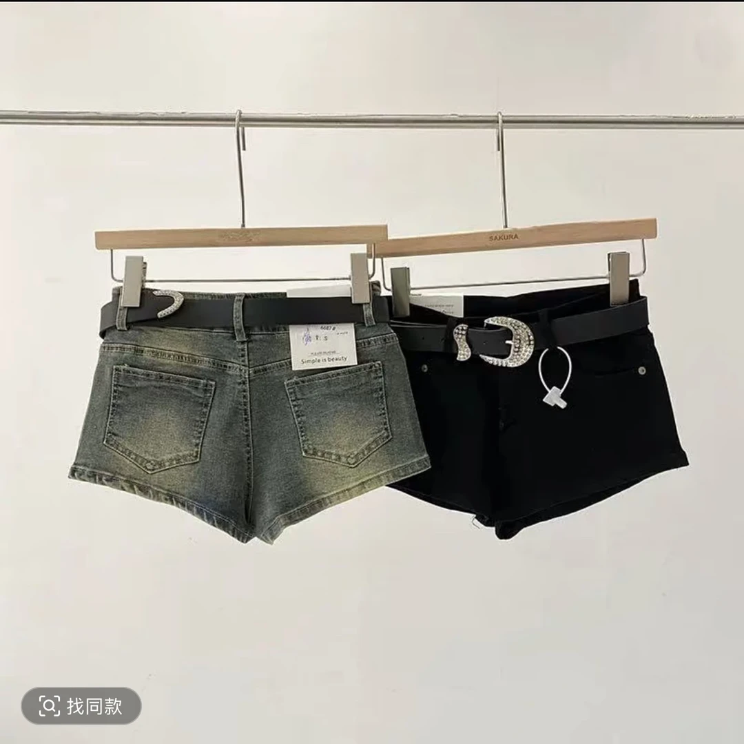 辣妹丰臀牛仔短裤短裤女士夏季百搭设计感高腰低腰