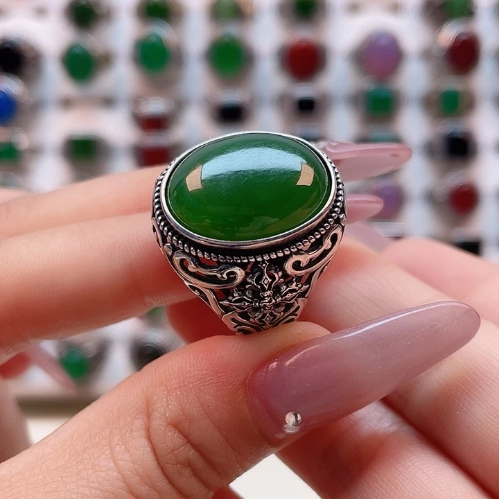 和田玉戒指银S925镶嵌相**缘