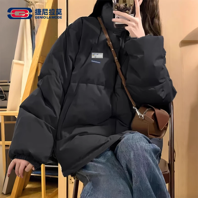 【敖瑞鹏代言】捷尼拉莫黑色棉袄外套女2025新款秋冬大码加厚棉服女