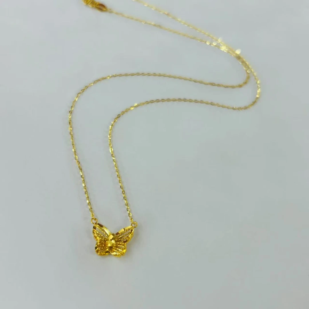 黄金足金999小清新蝴蝶项链