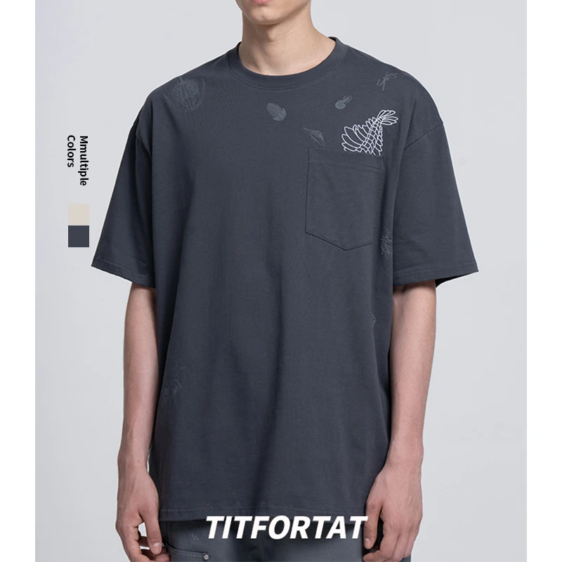 TITFORTAT「寒武纪」限定25春夏圆领宽松绣花厚板印花男士T恤休闲