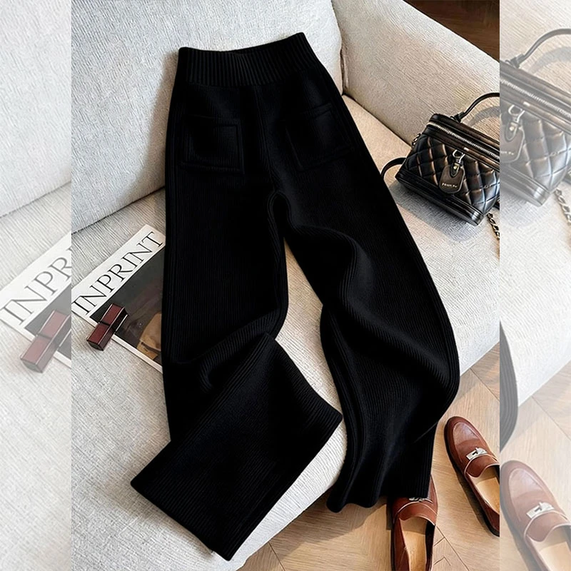黑色针织休闲裤女气质百搭轻熟风女装设计感今年流行爆款长款裤子