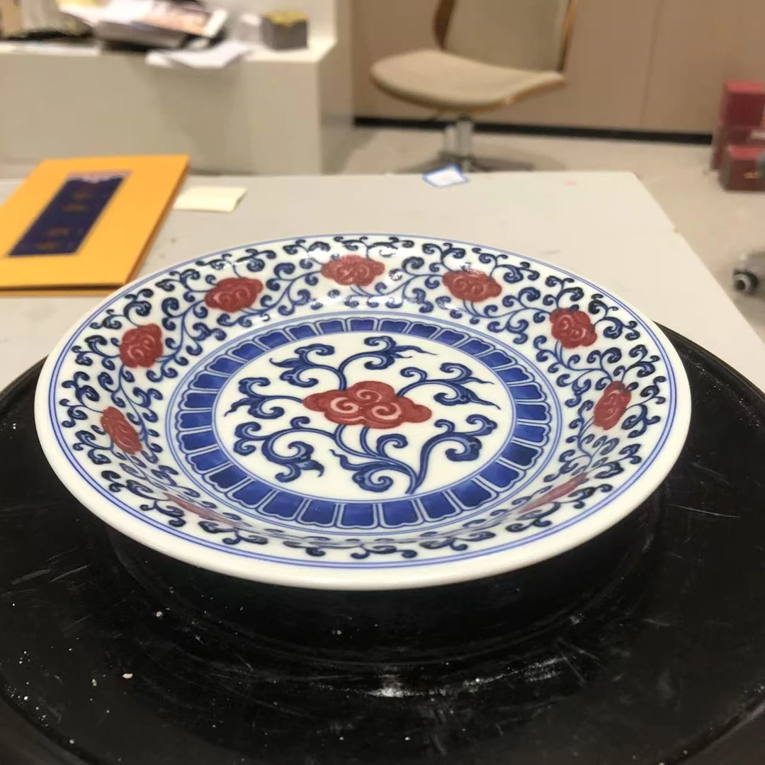 【景德】奉旨官窑 青花釉里红缠枝灵芝壶承 陶瓷 fzgy0342