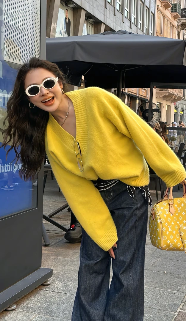 Singularity Me 8AB 0466 亮色系氛围感濑熊绒慵懒套头毛衣针织衫