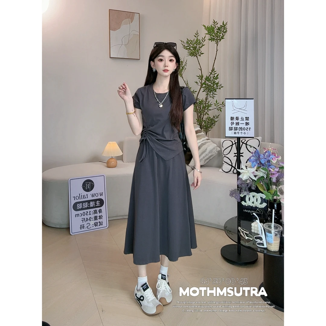 【小个子专属】时尚套装气质显瘦黑色灰色套装裙短袖收腰套装裙夏装