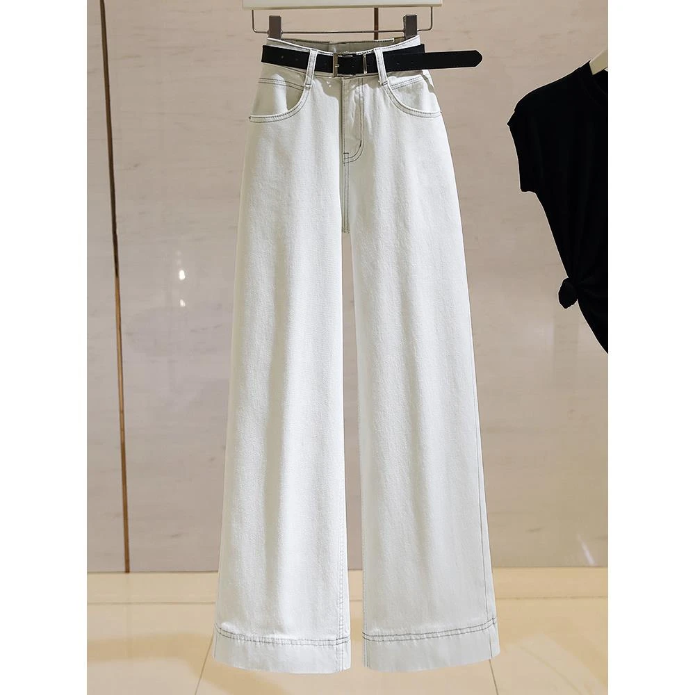 culv银灰色高腰阔腿牛仔裤女夏季新款小个子宽松显瘦直筒九分裤潮