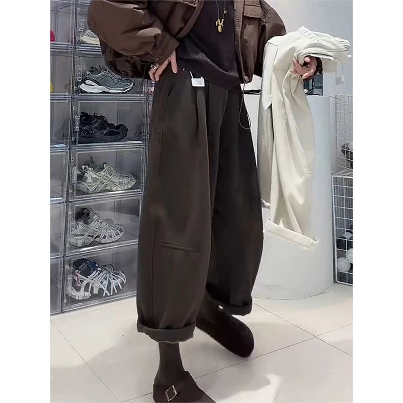 大码梨型身材秋冬新款加绒加厚老爹牛仔裤宽松显瘦松紧腰哈伦裤子