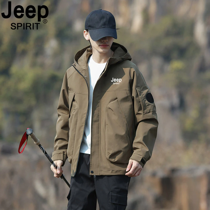 JEEP SPIRIT吉普2025春季中青年连帽工装冲锋衣外套男士青年夹克