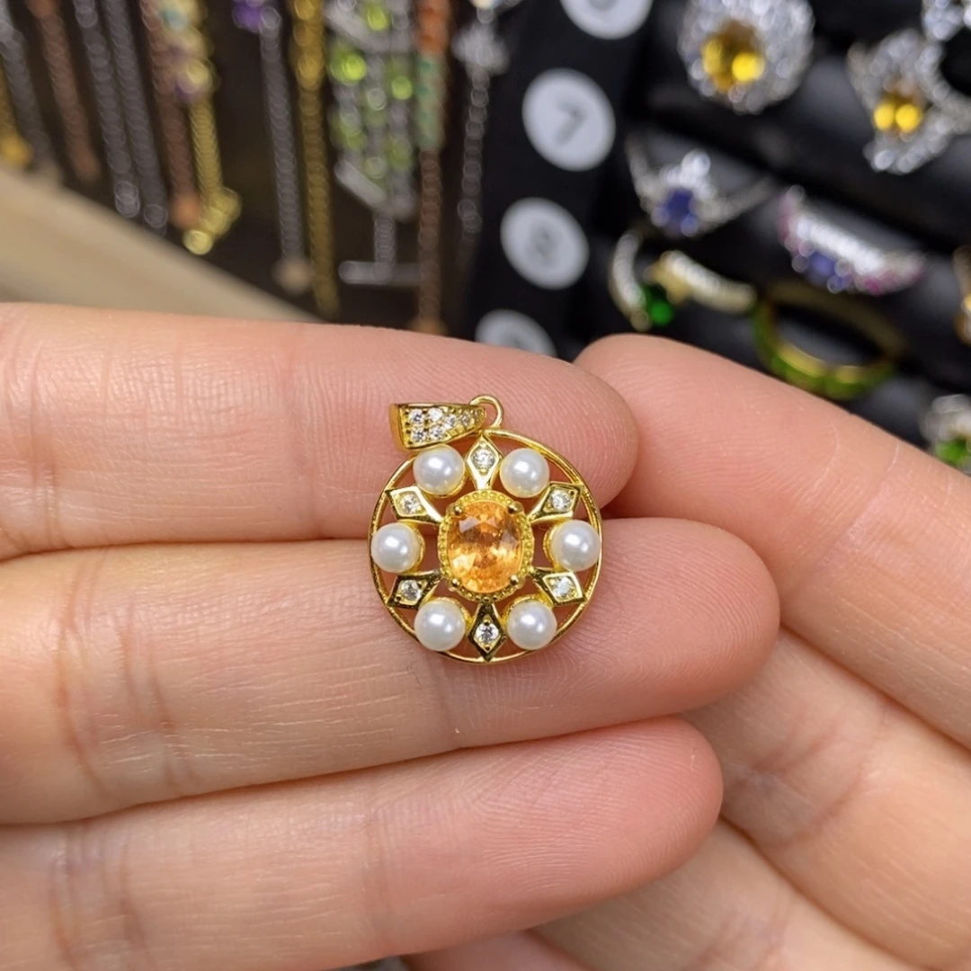 银S925镶嵌吊坠(不含链)石榴石（芬达石）