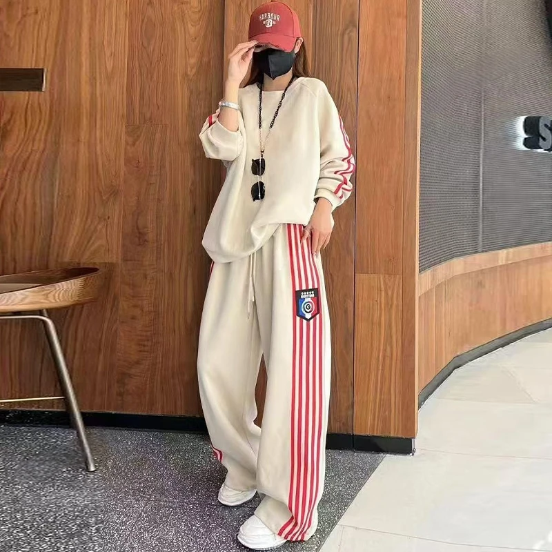 高含棉休闲运动服套装女2025年春秋新款潮流百搭卫衣阔腿裤两件套
