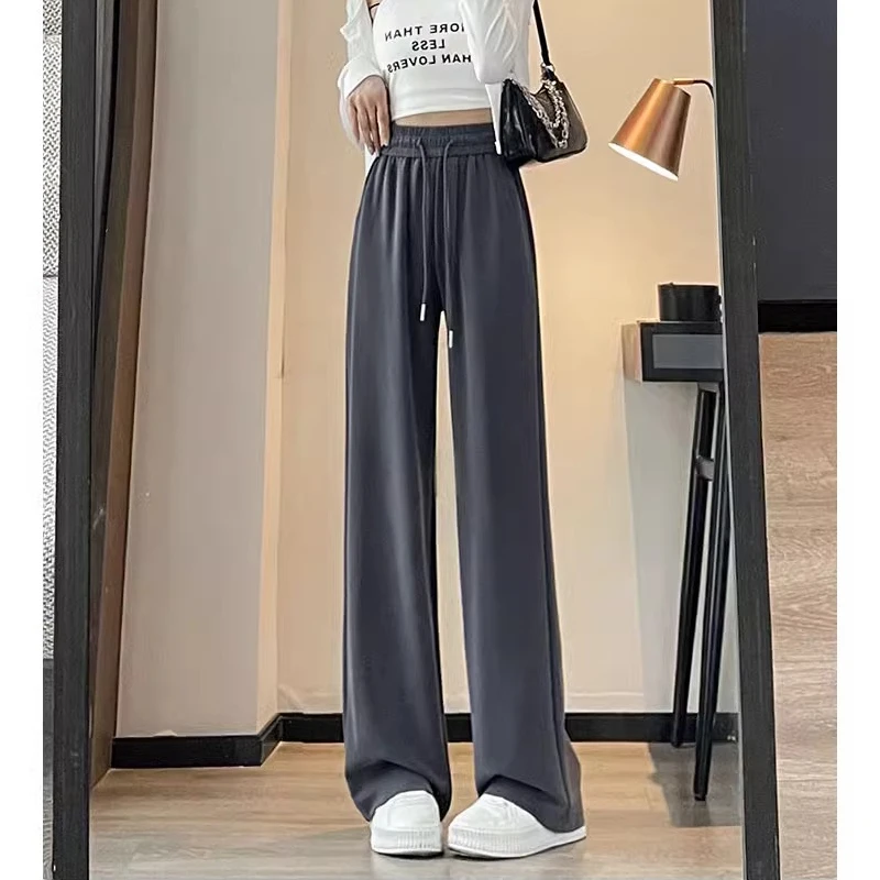 铜氨丝阔腿裤女2025新款高腰垂感直筒灰色休闲夏季薄款窄版拖地裤