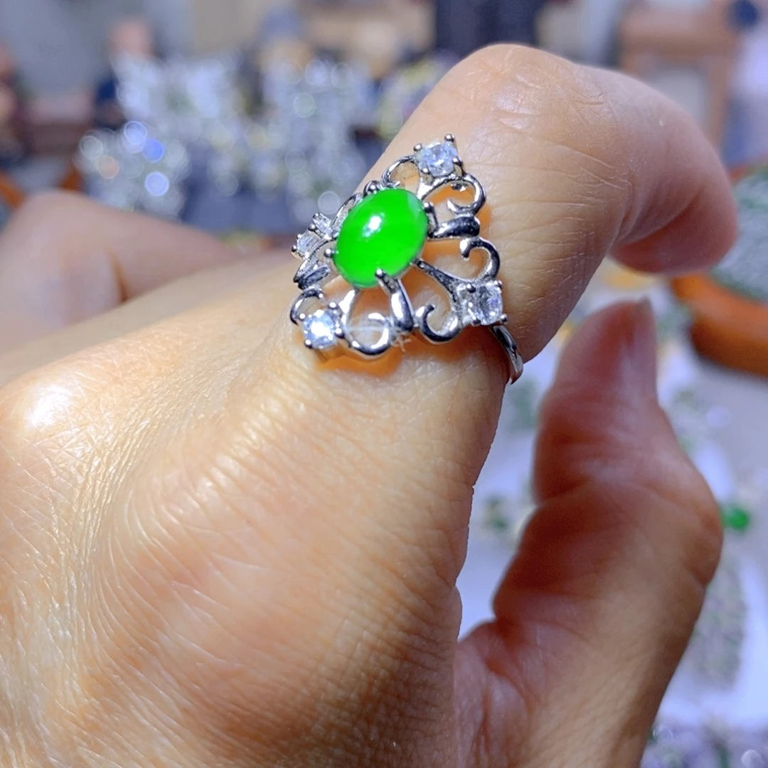 翡翠耳钉银S925镶嵌天然翡翠