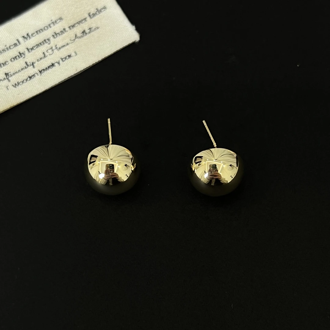 铜合金耳饰 时尚金色简约ins光面小球耳钉2307