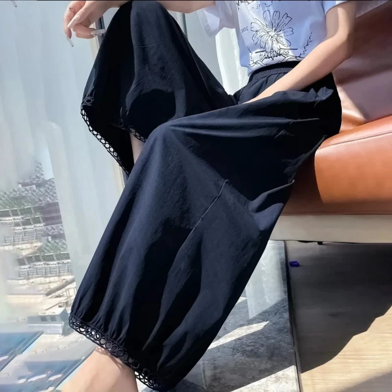 2025夏季新品时尚百搭款潮流纯色八分裙裤休闲显瘦洋气女士裤8039