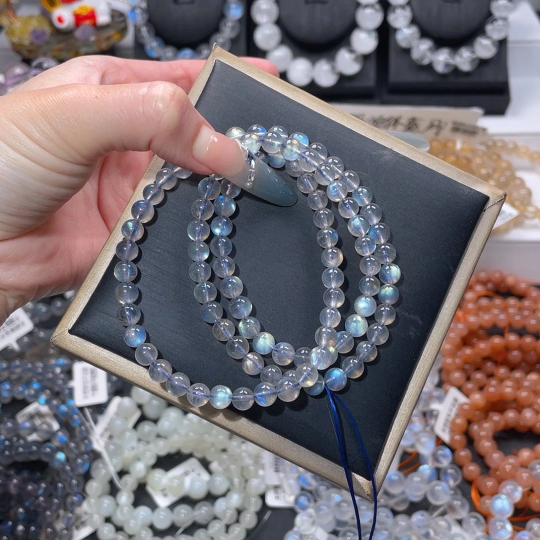 长石未镶嵌手链多圈彩光灰月光6m