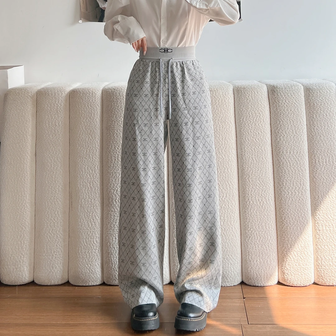 提花高级感休闲裤女春秋莱赛尔高腰显瘦时尚百搭阔腿宽松直筒长裤