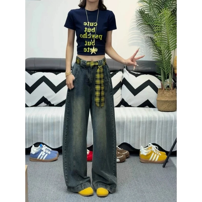 美式复古阔腿弯刀牛仔裤男秋季高街vibe风直筒裤宽松垂感显瘦长裤