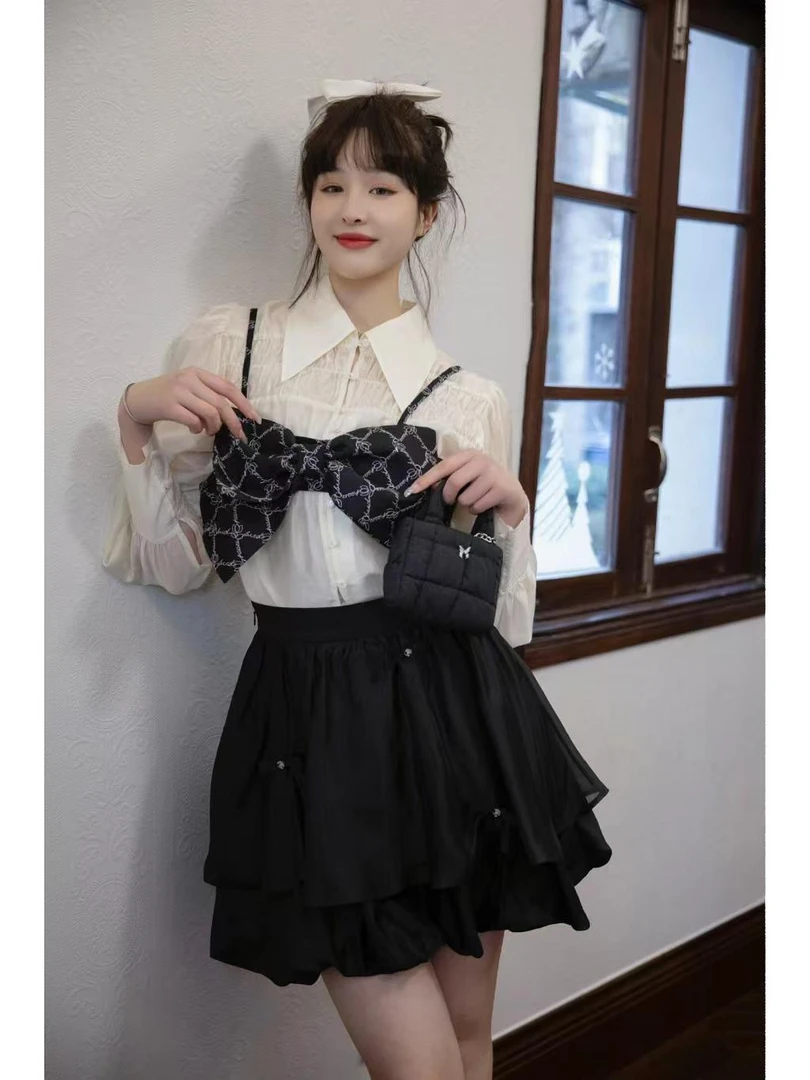 【0634】两件套蝴蝶结衬衫