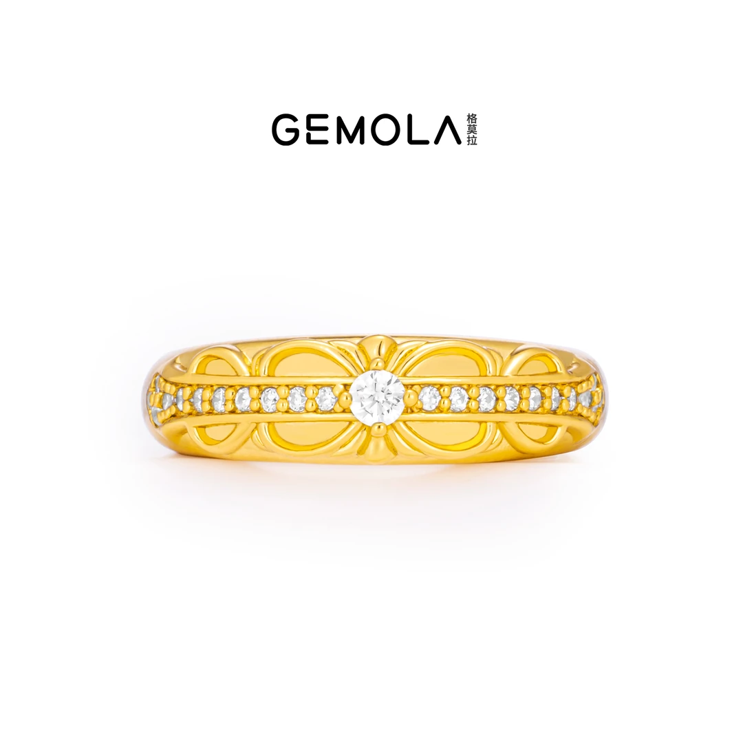 GEMOLA/格莫拉 气质时尚白钻金色戒指10727J0