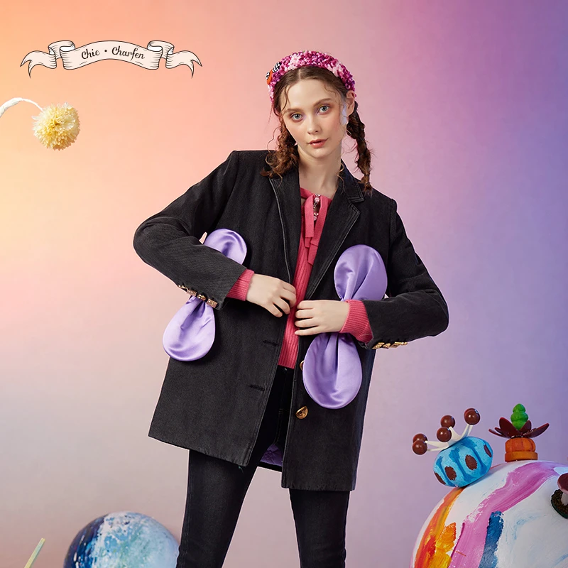 【媛媛专享】朝峰秋季复古甜酷牛仔西装外套女CFD3C557-5101N