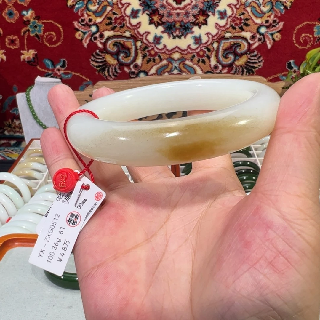 未镶嵌手镯和田玉61圈新疆糖白玉丝带金糖