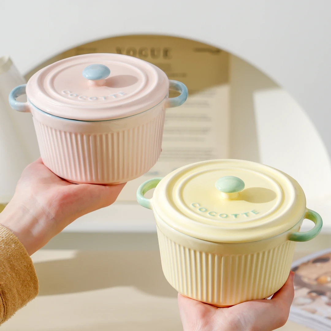 【慢炖时光】治愈系500毫升陶瓷手绘浮雕炖盅精致高温釉下彩蒸蛋碗