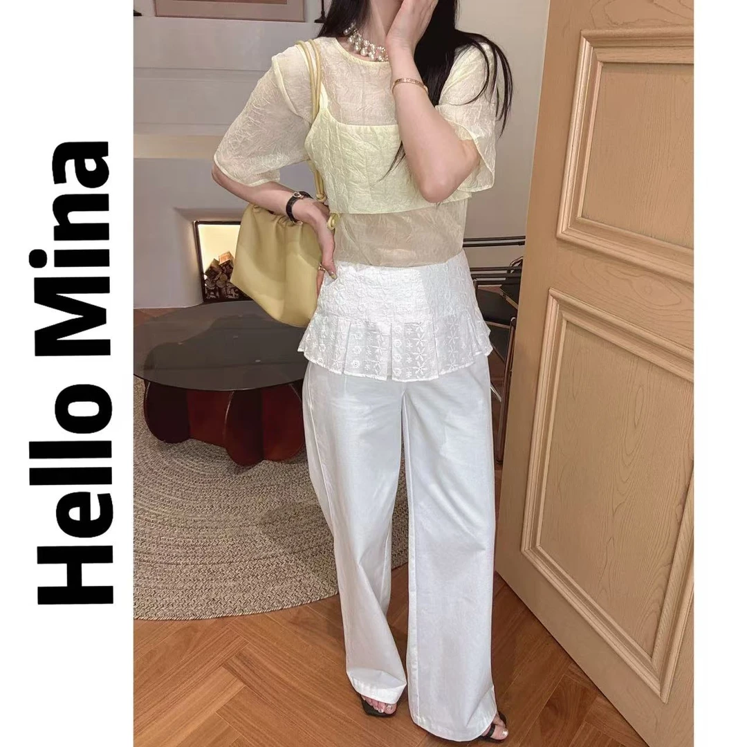 25123镂空刺绣腰封长裤