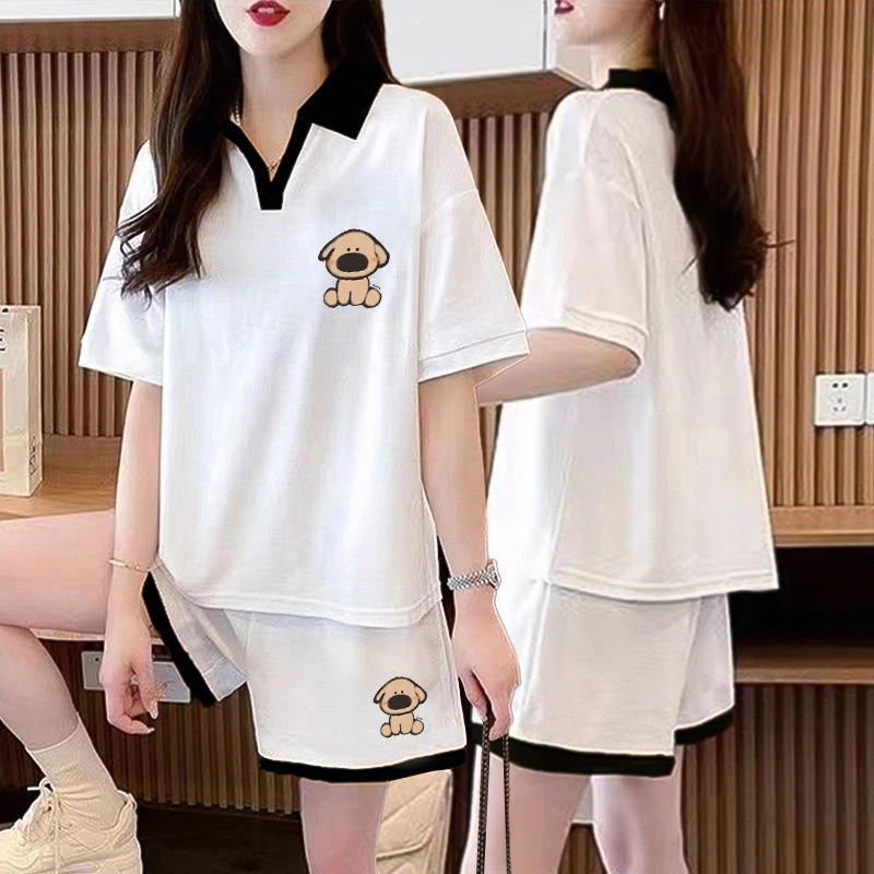 夏季纯棉Polo领短袖短裤休闲运动套装女2025新款网红百搭两件套潮