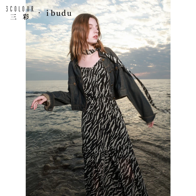 三彩ibudu2025春季新款宽松短款复古牛仔服外套翻领落肩dbc