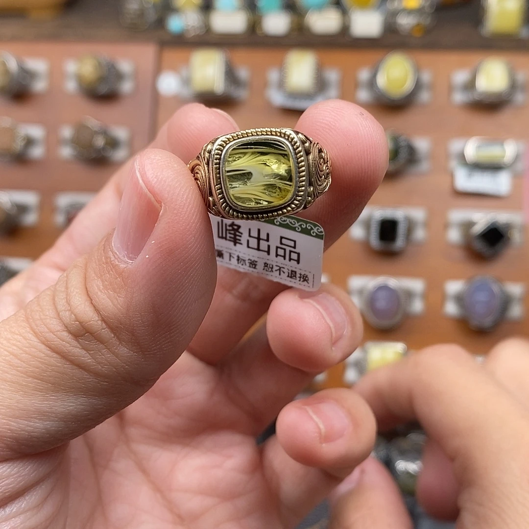 琥珀银S925镶嵌戒指
