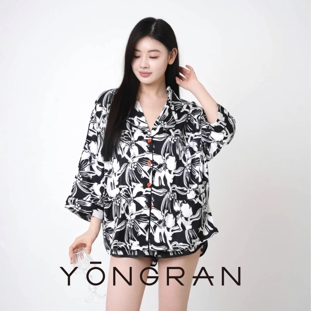 YONGRAN雍然｜花语密畔 雍然家居服睡衣 短袖短裤黑白花纹