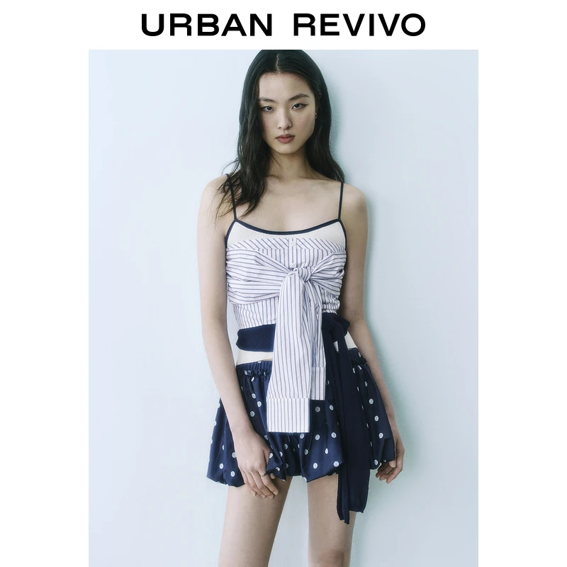 UR2025夏季新款女装撞色条纹蝴蝶结装饰罩衫衬衫UYU250049