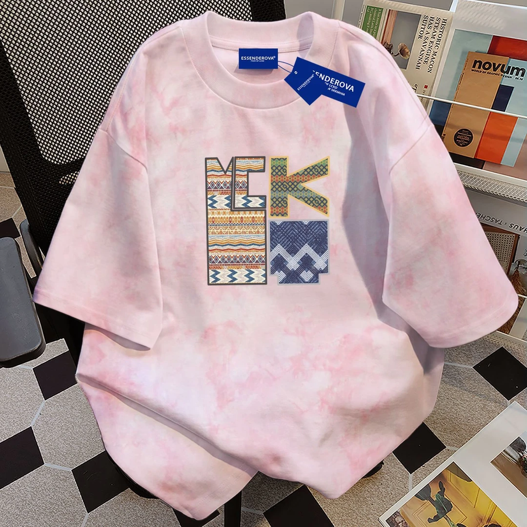 100%纯棉韩版百搭扎染短袖t恤男女夏季爆款宽松中长款情侣上衣潮