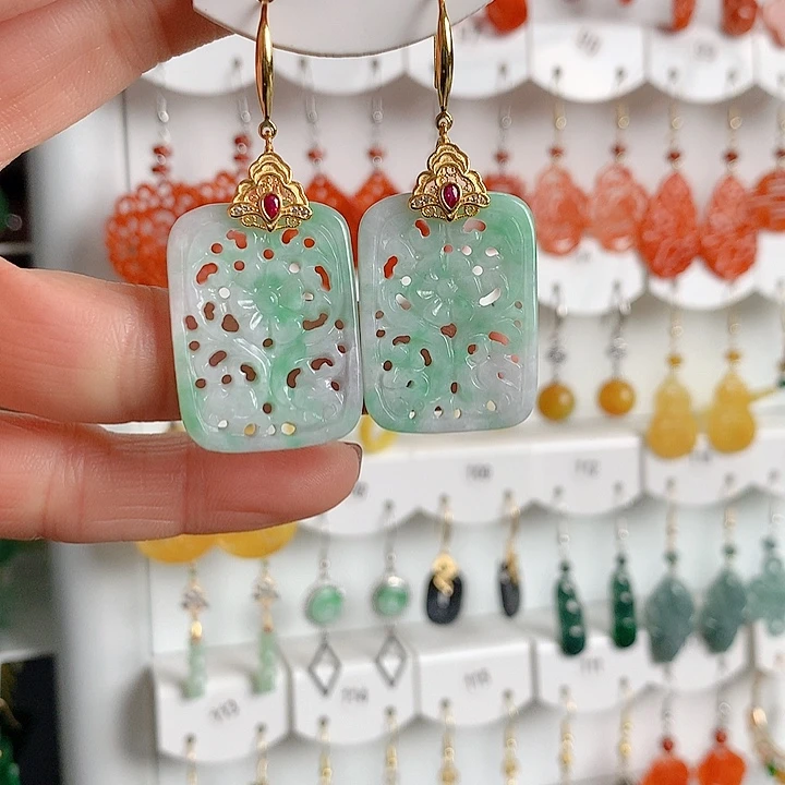 翡翠耳饰银S925镶嵌翡翠