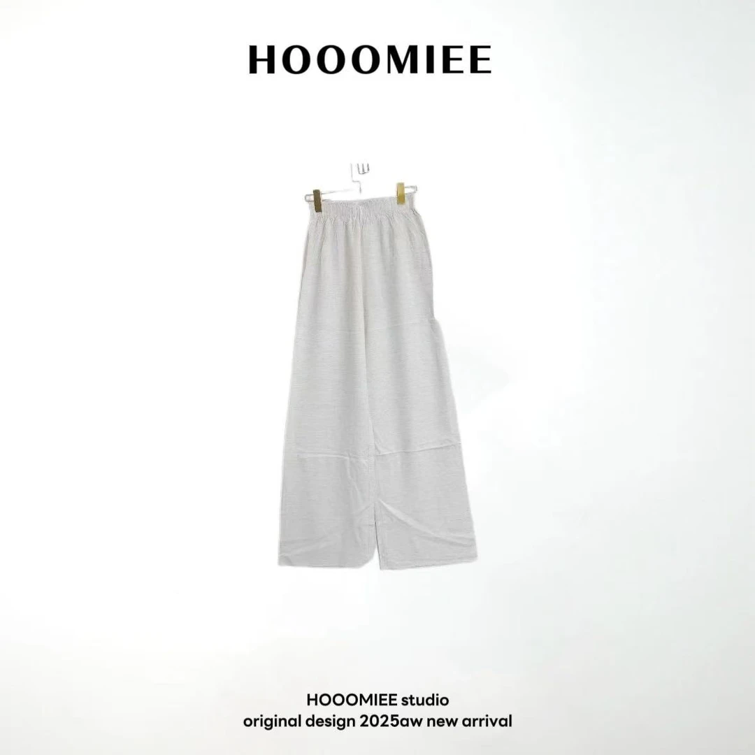 Hooomiee简约时尚松紧腰垂顺感休闲裤女士直筒裤220073