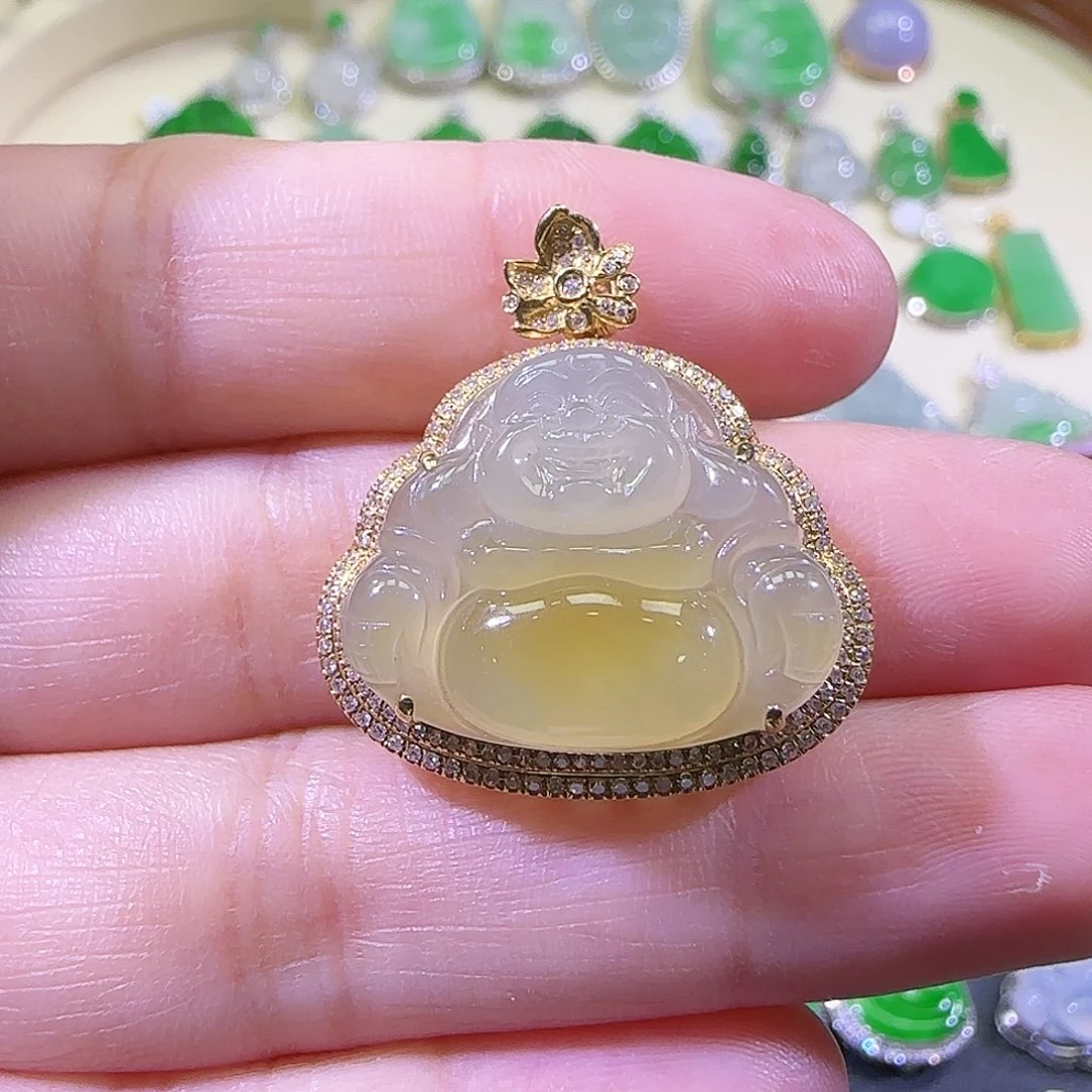翡翠18K金镶嵌吊坠(不含链)